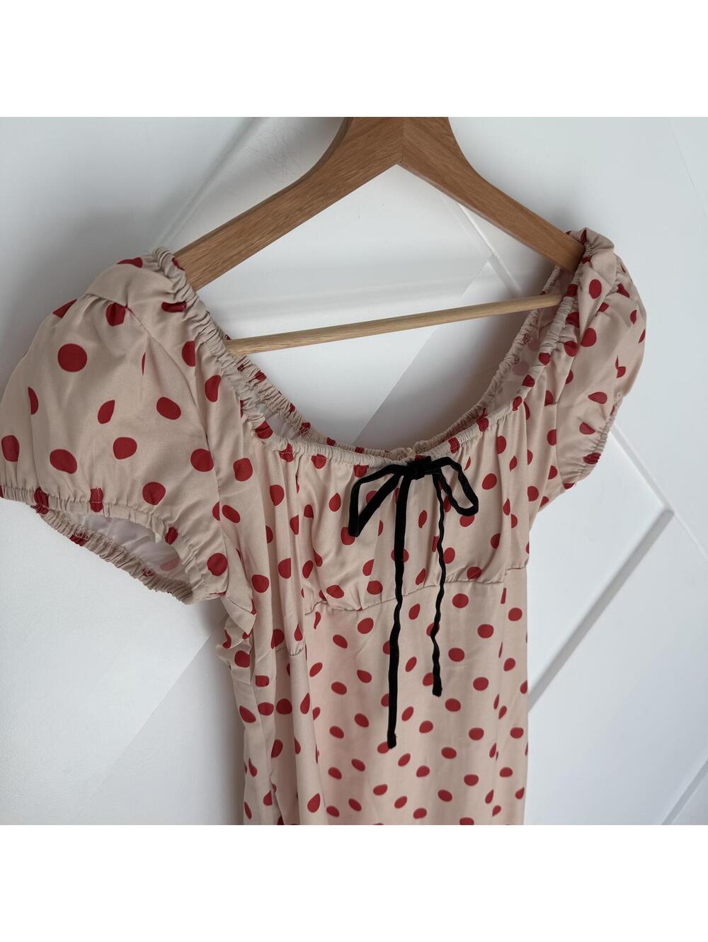 NWT Lisa Says Gah Red Polka Dot Mini Euro Dress Black Bow Coquette - Picture 4 of 6